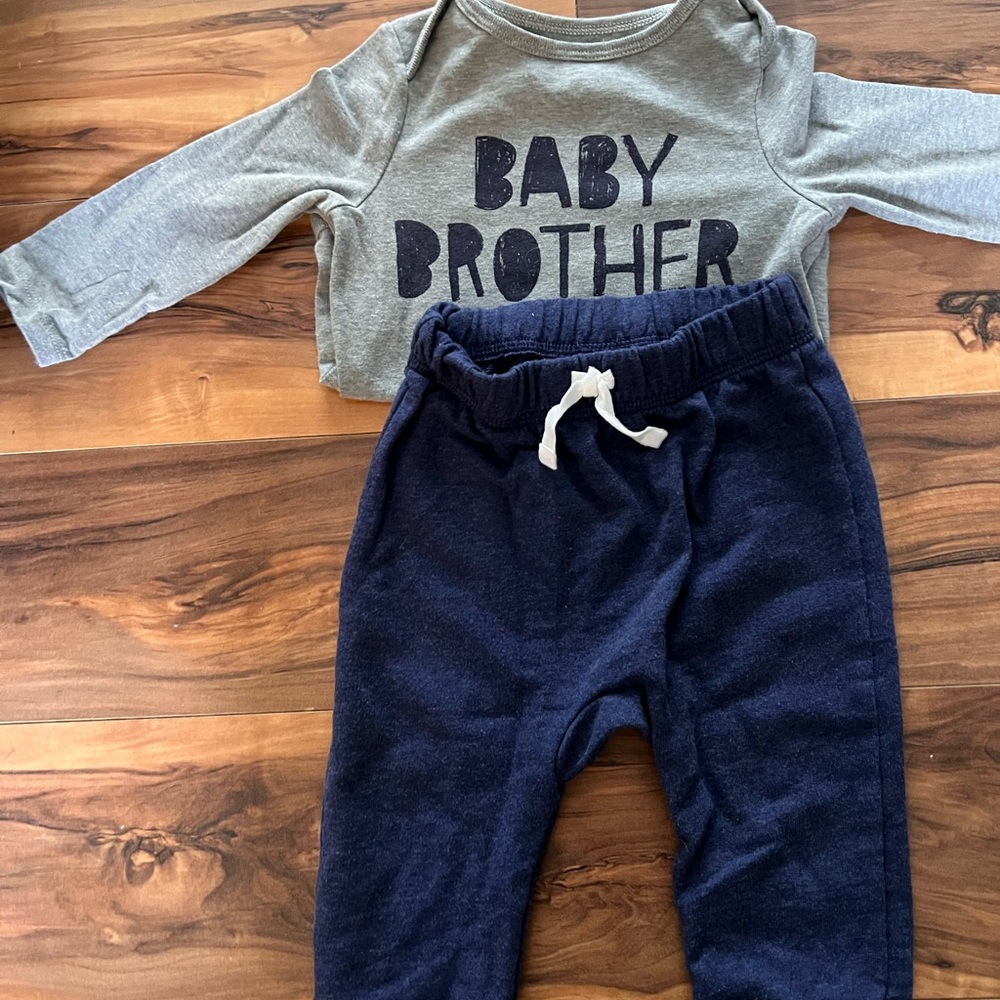 Gray and Navy Baby Brother Outfit